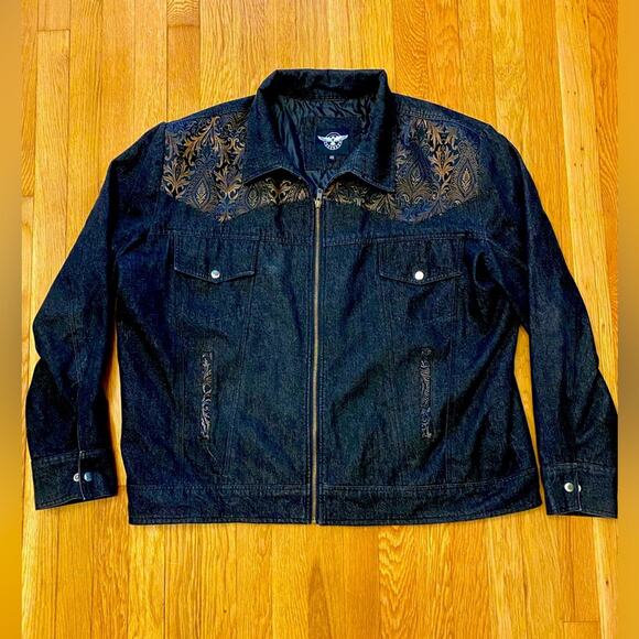 other Other - Freeborn Copper & Denim Men’s Size 48 GOld Embellished Dark Jean Jacket